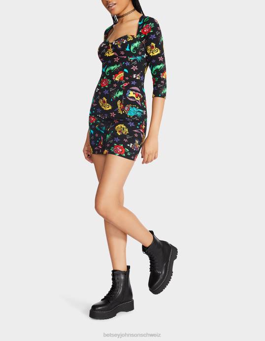 Frauen Betsey Johnson 80 Bash-Korsett-Raglan-Oberteil-Tattoo Tattoo Pri Kleidung ZJFF292