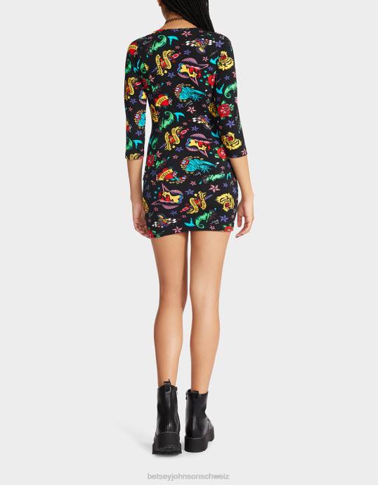 Frauen Betsey Johnson 80 Bash-Korsett-Raglan-Oberteil-Tattoo Tattoo Pri Kleidung ZJFF292