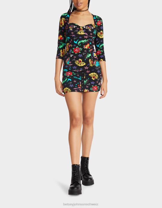 Frauen Betsey Johnson 80 Bash-Korsett-Raglan-Oberteil-Tattoo Tattoo Pri Kleidung ZJFF292