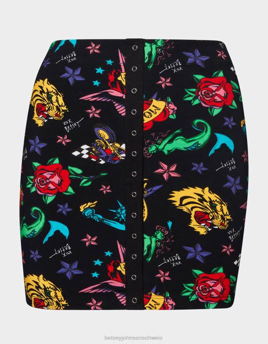 Frauen Betsey Johnson 80 Bash-Minirock-Tattoo mit Schnappverschluss vorne Tattoo Pri Kleidung ZJFF288