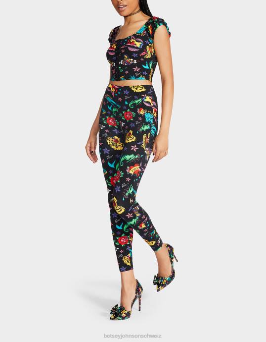Frauen Betsey Johnson 80 Bash zweites Haut-Legging-Tattoo Tattoo Pri Kleidung ZJFF287