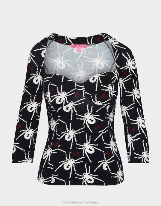 Frauen Betsey Johnson 80th Bash Korsett-Raglan-Oberteil Schwarz-Weiss Kleidung ZJFF305