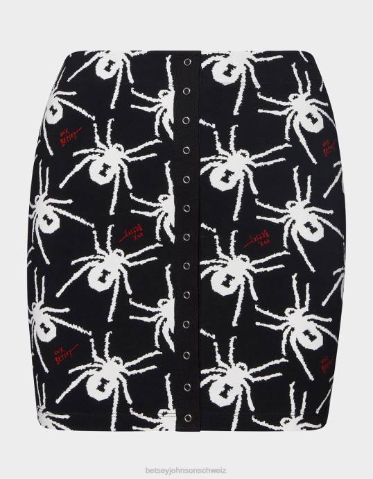 Frauen Betsey Johnson 80th-Bash-Minirock mit Druckknöpfen vorne Schwarz-Weiss Kleidung ZJFF297