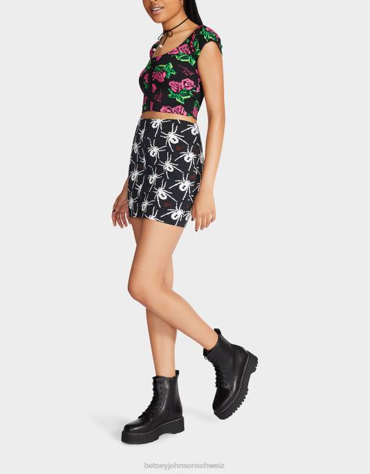 Frauen Betsey Johnson 80th-Bash-Minirock mit Druckknöpfen vorne Schwarz-Weiss Kleidung ZJFF297