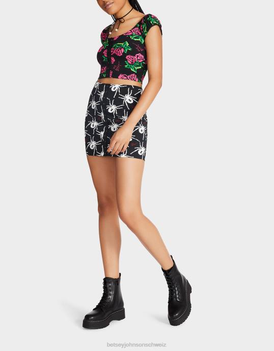 Frauen Betsey Johnson 80th-Bash-Minirock mit Druckknöpfen vorne Schwarz-Weiss Kleidung ZJFF297