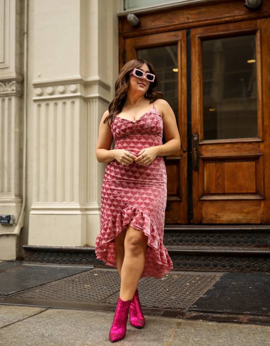 Frauen Betsey Johnson Ausbrenner-Herz-Midikleid aus Samt Rosa Kleidung ZJFF308