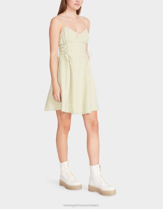 Frauen Betsey Johnson Bella gerocktes gepunktetes Minikleid Kalk Kleidung ZJFF299