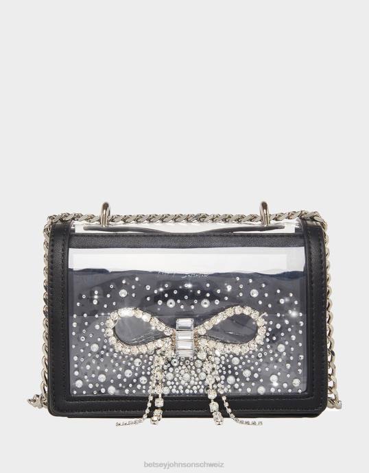 Frauen Betsey Johnson Durchsichtige wandelbare Tasche mit Strassschleife Schwarz Zubehör ZJFF238