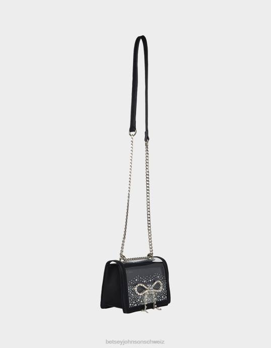 Frauen Betsey Johnson Durchsichtige wandelbare Tasche mit Strassschleife Schwarz Zubehör ZJFF238