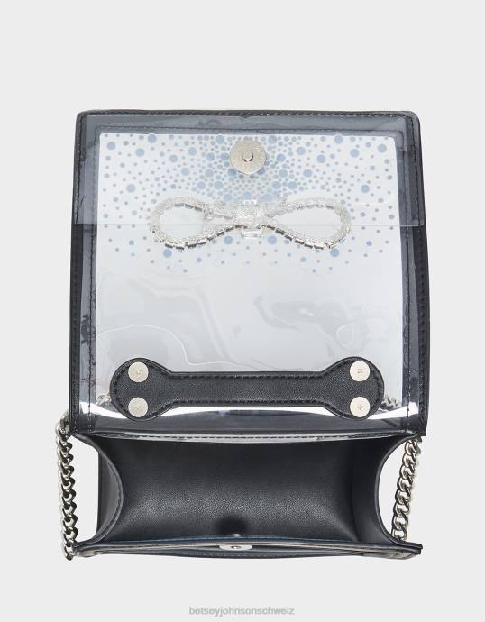 Frauen Betsey Johnson Durchsichtige wandelbare Tasche mit Strassschleife Schwarz Zubehör ZJFF238