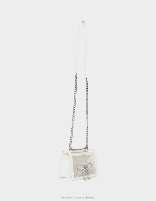 Frauen Betsey Johnson Durchsichtige wandelbare Tasche mit Strassschleife Weiss Zubehör ZJFF225