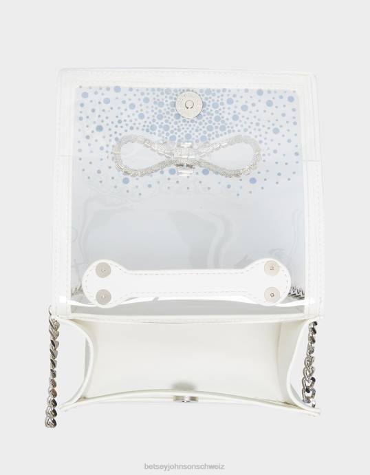 Frauen Betsey Johnson Durchsichtige wandelbare Tasche mit Strassschleife Weiss Zubehör ZJFF225