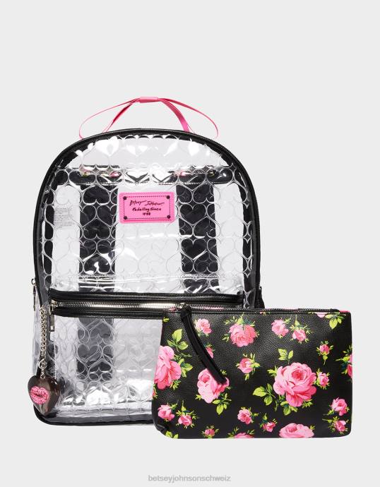 Frauen Betsey Johnson Durchsichtiger Rucksack mit Tasche Schwarz Zubehör ZJFF231