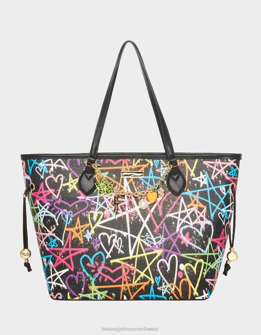 Frauen Betsey Johnson Graffiti-Süße 2-Tasche Schwarz Zubehör ZJFF207