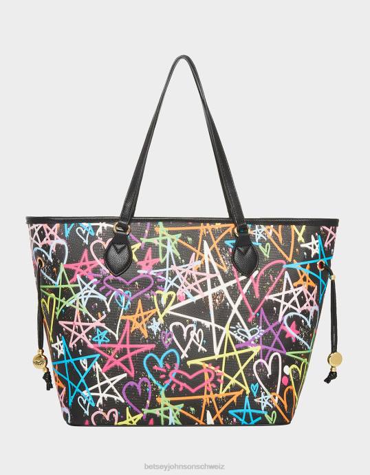 Frauen Betsey Johnson Graffiti-Süße 2-Tasche Schwarz Zubehör ZJFF207