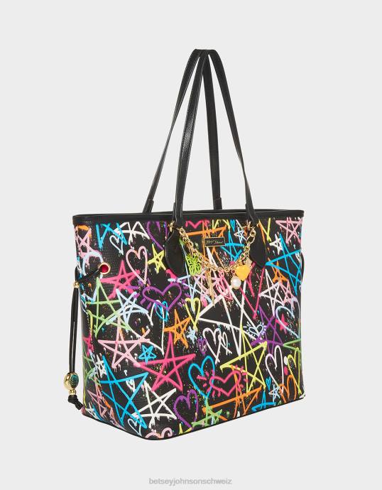 Frauen Betsey Johnson Graffiti-Süße 2-Tasche Schwarz Zubehör ZJFF207