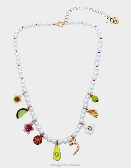 Frauen Betsey Johnson Halskette mit Brunch-Charm vorne multi Schmuck ZJFF317