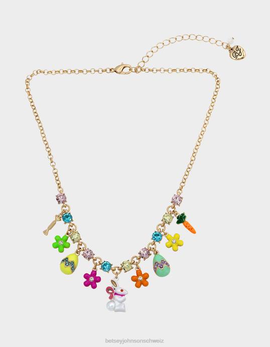 Frauen Betsey Johnson Halskette mit Hasenanhänger vorne multi Schmuck ZJFF365