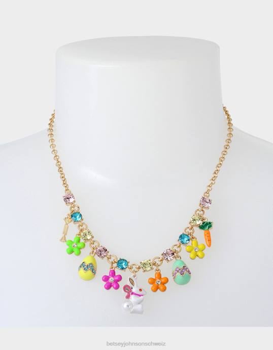 Frauen Betsey Johnson Halskette mit Hasenanhänger vorne multi Schmuck ZJFF365