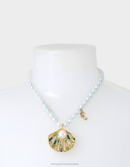Frauen Betsey Johnson Halskette mit Muschelanhänger und Tempomat Blau Schmuck ZJFF312