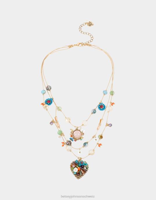 Frauen Betsey Johnson Halskette mit gemischter Blumen-Herz-Illusion multi Schmuck ZJFF324
