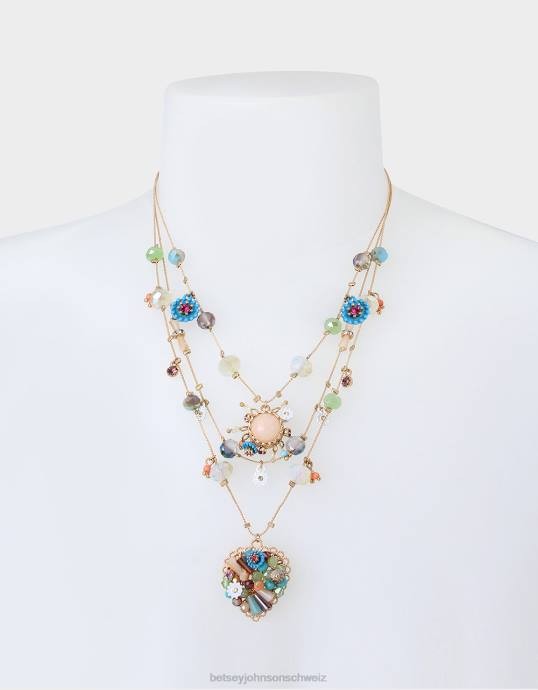 Frauen Betsey Johnson Halskette mit gemischter Blumen-Herz-Illusion multi Schmuck ZJFF324