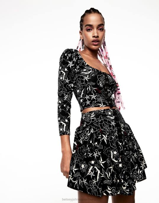 Frauen Betsey Johnson Hübsches Volant-Minirock-Tattoo im Punk-Vintage-Stil drucken Kleidung ZJFF296