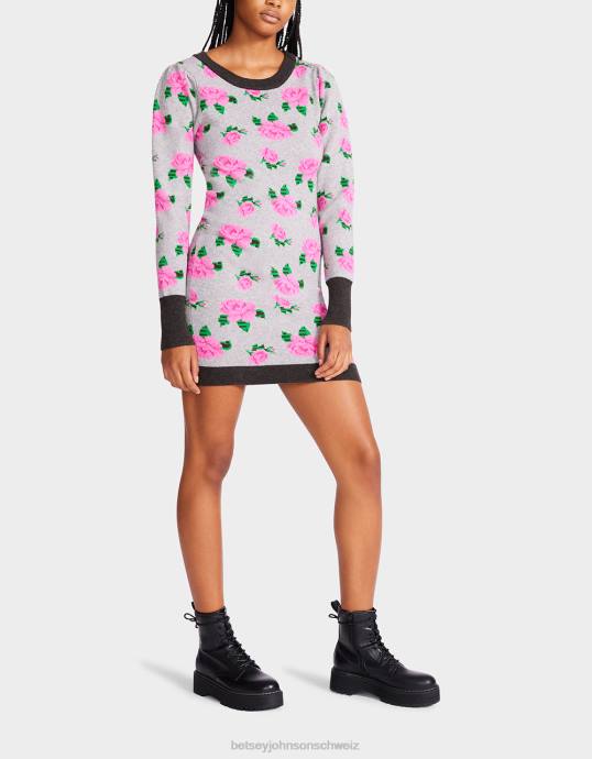 Frauen Betsey Johnson Jacquard-Pulloverkleid mit Neonrosen grau Kleidung ZJFF298