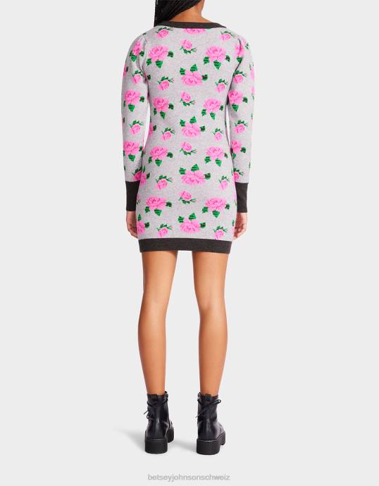 Frauen Betsey Johnson Jacquard-Pulloverkleid mit Neonrosen grau Kleidung ZJFF298