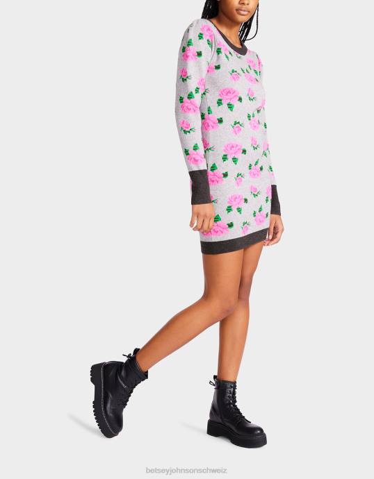 Frauen Betsey Johnson Jacquard-Pulloverkleid mit Neonrosen grau Kleidung ZJFF298
