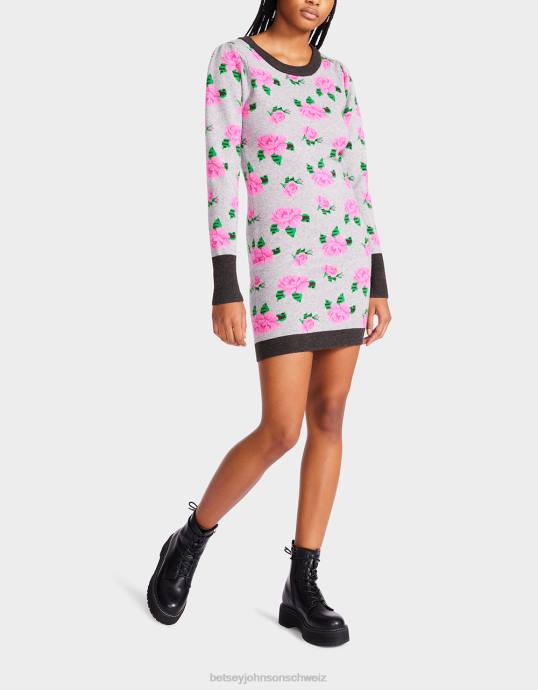 Frauen Betsey Johnson Jacquard-Pulloverkleid mit Neonrosen grau Kleidung ZJFF298