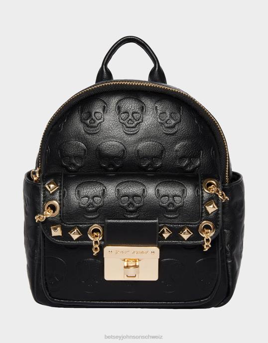 Frauen Betsey Johnson Kein Problem Mini-Rucksack mit Totenkopf-Motiv Schwarz Zubehör ZJFF241