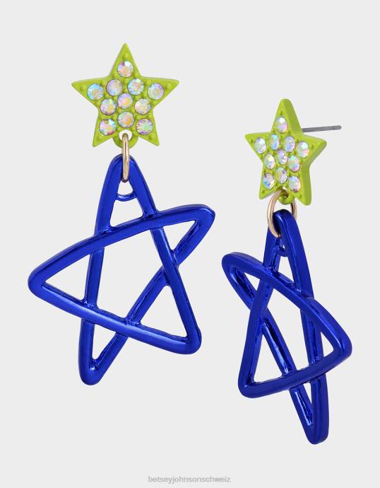 Frauen Betsey Johnson Kidult Kitsch kleine Stern-Ohrhänger Blau Schmuck ZJFF348