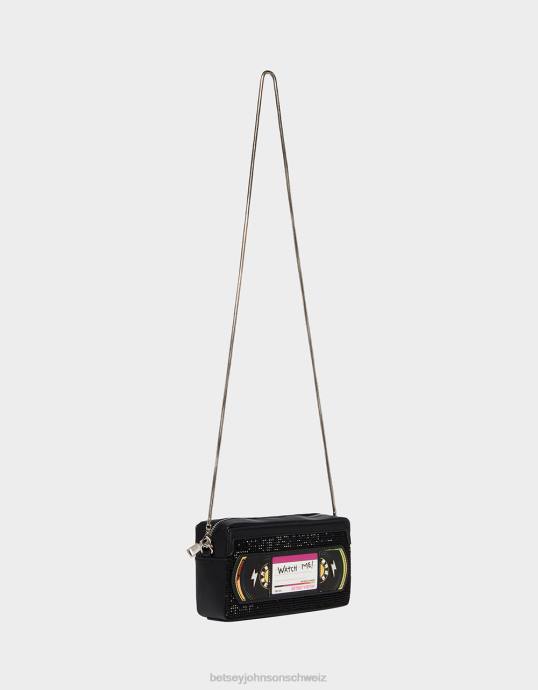 Frauen Betsey Johnson Kitsch sei nett zurückspulen vhs crossbody Schwarz Zubehör ZJFF223