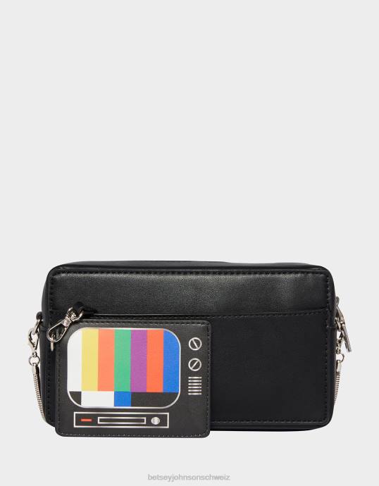 Frauen Betsey Johnson Kitsch sei nett zurückspulen vhs crossbody Schwarz Zubehör ZJFF223