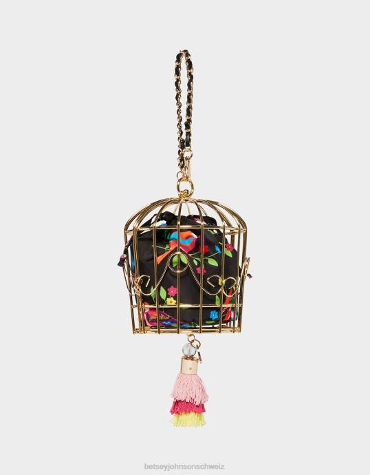 Frauen Betsey Johnson Kitschvogel ist das Wortkäfigtänzer-Armband schwarz multi Zubehör ZJFF230
