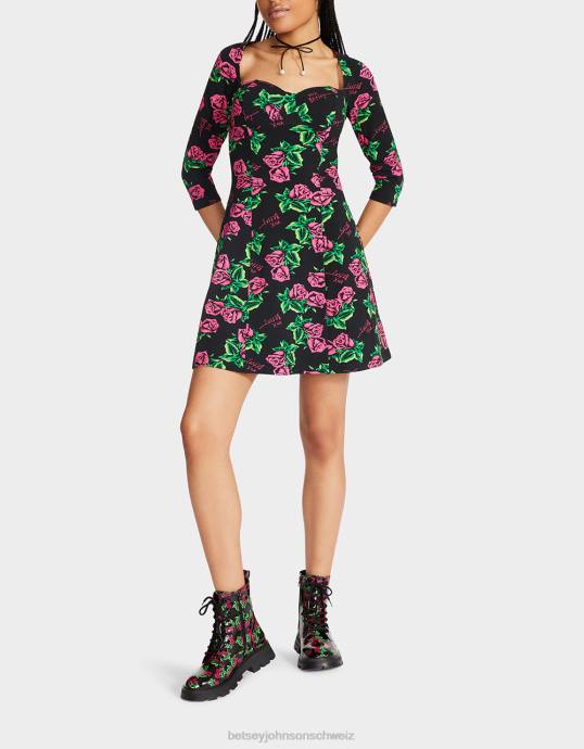 Frauen Betsey Johnson Korsett-Raglankleid im Stil der 80er-Jahre Rosen Kleidung ZJFF290