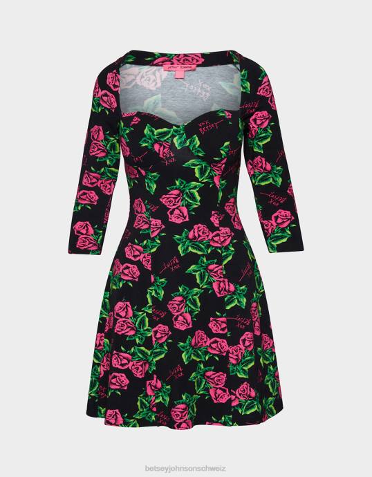Frauen Betsey Johnson Korsett-Raglankleid im Stil der 80er-Jahre Rosen Kleidung ZJFF290
