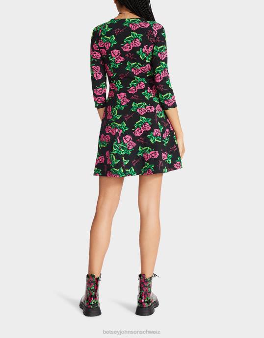 Frauen Betsey Johnson Korsett-Raglankleid im Stil der 80er-Jahre Rosen Kleidung ZJFF290