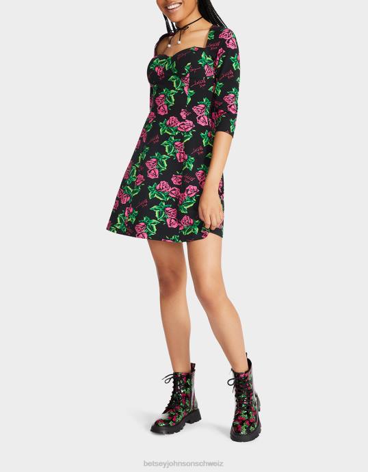 Frauen Betsey Johnson Korsett-Raglankleid im Stil der 80er-Jahre Rosen Kleidung ZJFF290