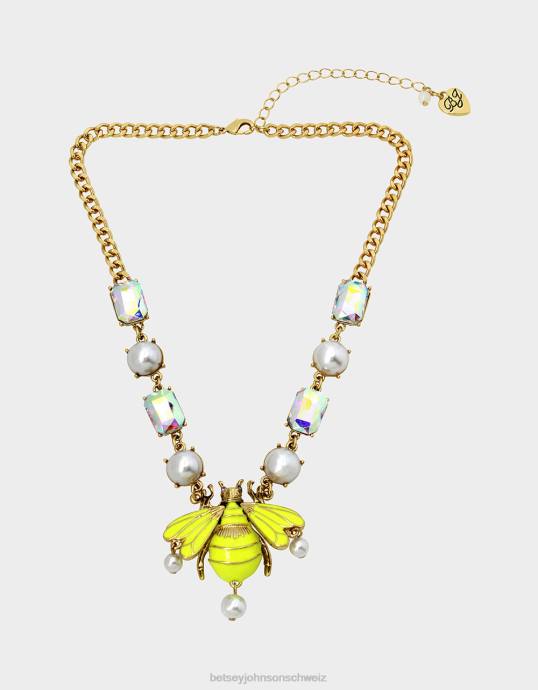 Frauen Betsey Johnson Kurzer Blumenschau-Bienen-Anhänger Gelb Schmuck ZJFF357