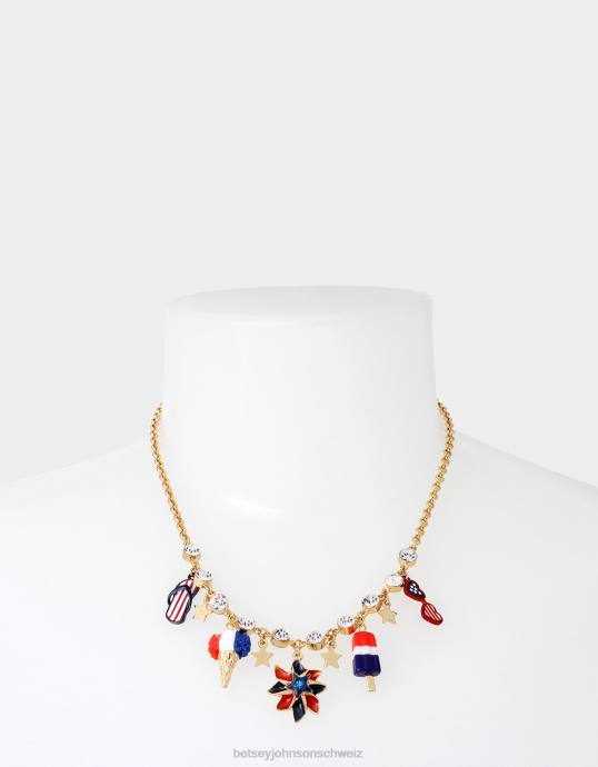 Frauen Betsey Johnson Kurzer Windrad-Anhänger zum 4 Juli rot Weiß Blau Schmuck ZJFF331