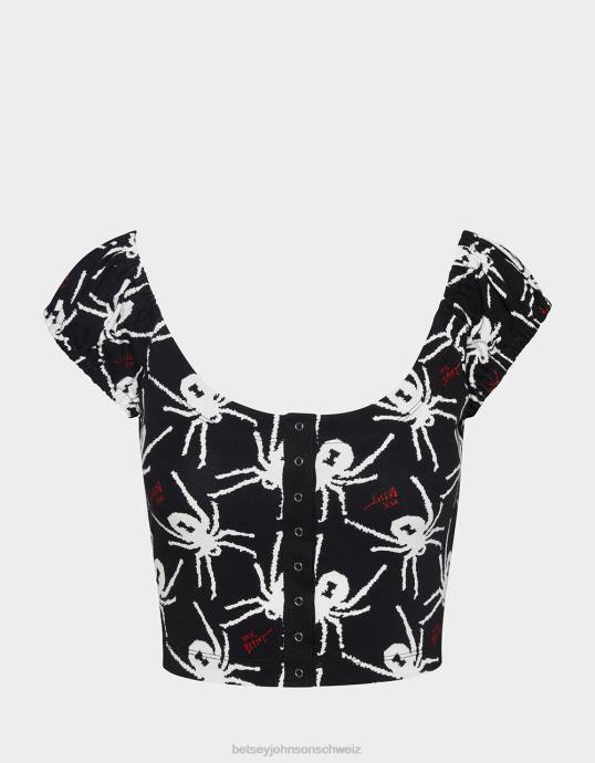 Frauen Betsey Johnson Kurzes Oberteil mit Puffärmeln im 80er-Jahre-Bash-Stil Schwarz-Weiss Kleidung ZJFF291