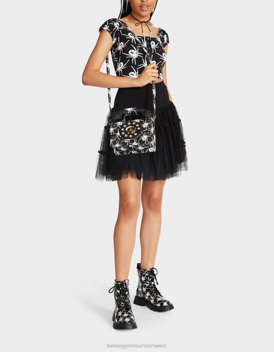 Frauen Betsey Johnson Kurzes Oberteil mit Puffärmeln im 80er-Jahre-Bash-Stil Schwarz-Weiss Kleidung ZJFF291