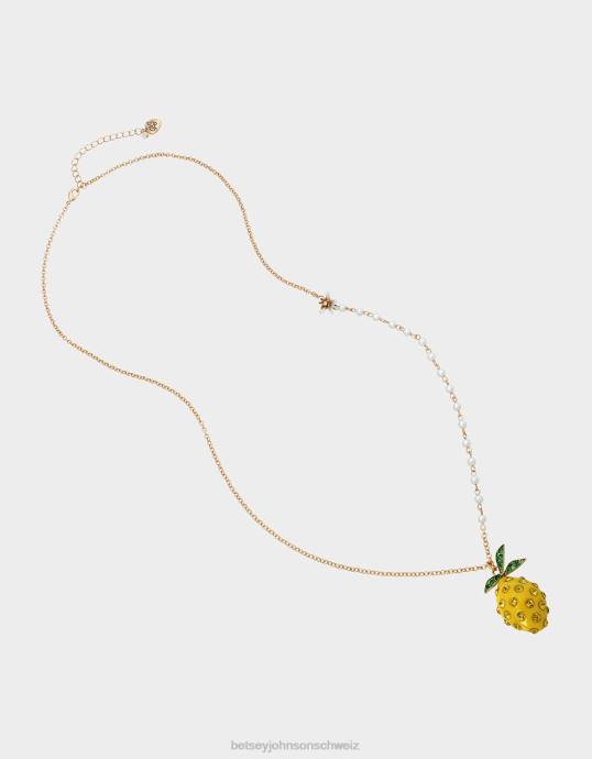 Frauen Betsey Johnson Lange Halskette mit Zitronentropfen-Anhänger Gelb Schmuck ZJFF342