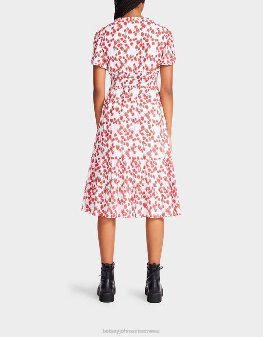 Frauen Betsey Johnson Midikleid aus Baumwoll-Voile mit Erdbeerfeldern Weiss Kleidung ZJFF302