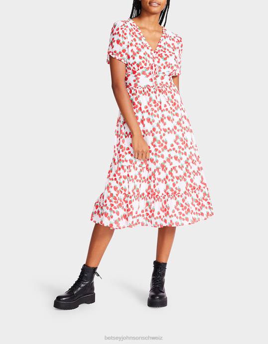 Frauen Betsey Johnson Midikleid aus Baumwoll-Voile mit Erdbeerfeldern Weiss Kleidung ZJFF302