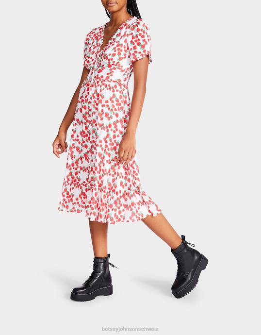 Frauen Betsey Johnson Midikleid aus Baumwoll-Voile mit Erdbeerfeldern Weiss Kleidung ZJFF302