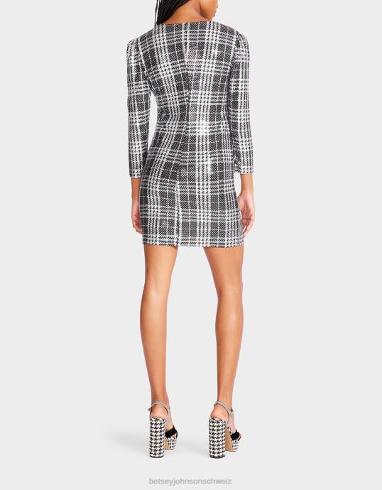 Frauen Betsey Johnson Minikleid aus kariertem Nylon mit metallischem Metallic-Look Schwarz Kleidung ZJFF303
