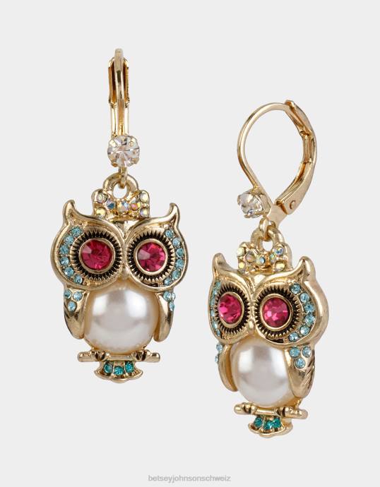 Frauen Betsey Johnson Perlen-Eulen-Tropfenohrringe multi Schmuck ZJFF329